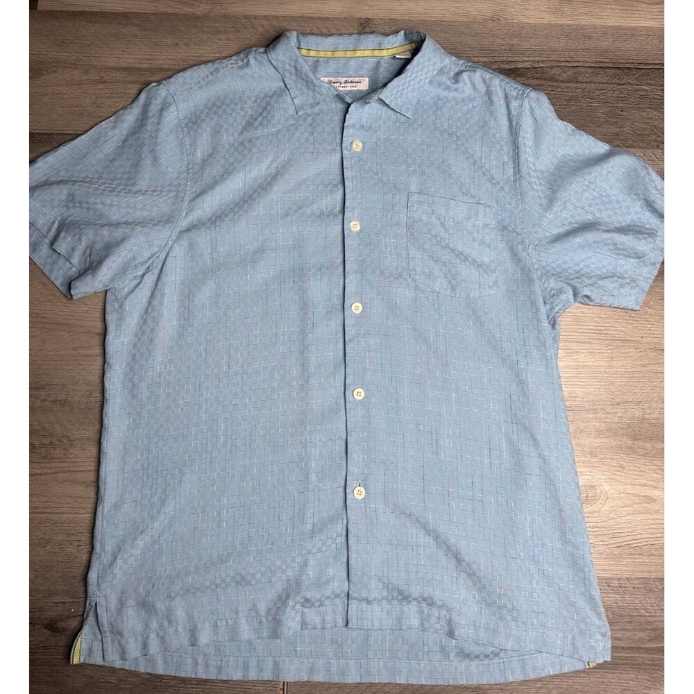 Tommy Bahama Island Zone Shirt Mens Large Blue Check Coconut Point